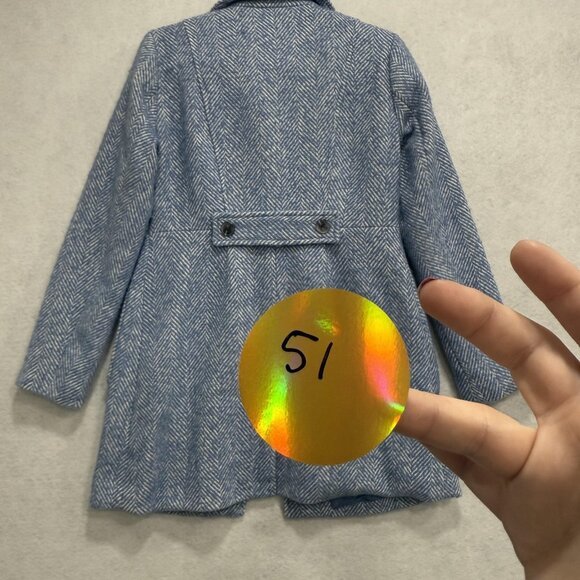 LC Lauren Conrad Coat Womens Small Blue Herringbone Wool Blend Button Front - Picture 9 of 10